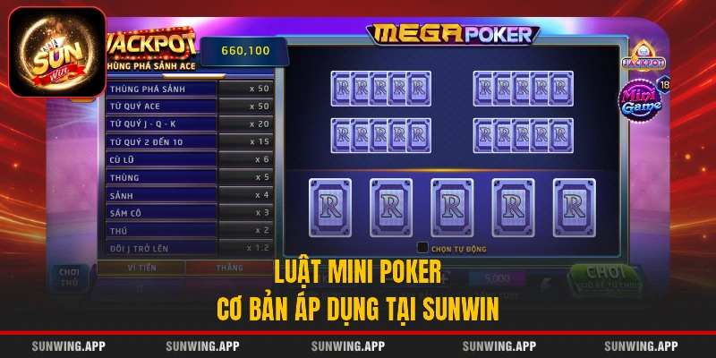 Luật Mini Poker cơ bản áp dụng tại Sunwin